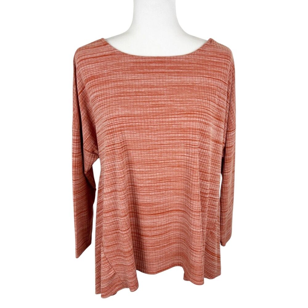 Hayden Long Sleeve Knit Top Women Small Orange Striped Ribbed Lightweight Casual